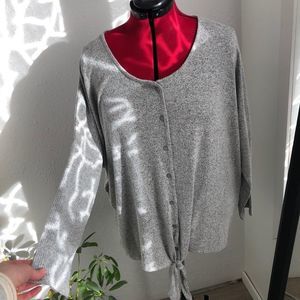 Grey button up front tie longsleeve tee